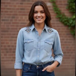 Ralph Lauren Polo Light Blue Denim Shirt with Embroidery Size Small Brand New